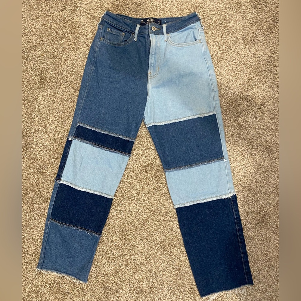 Hollister Womens Size 27 5R Blue Ultra High Rise Vintage Straight Patchwork